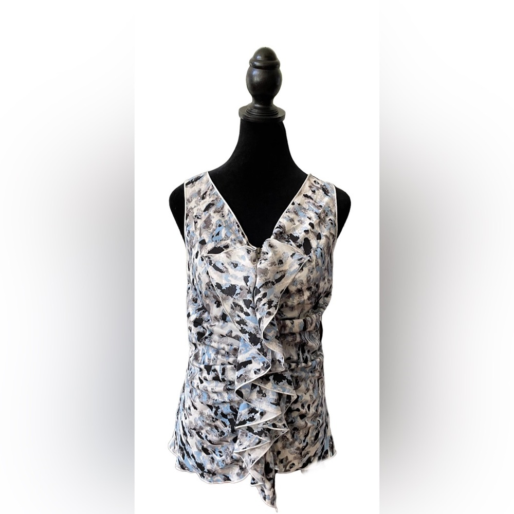 Milano: Ruffle Sleeveless Blouse with Open Front Zipper